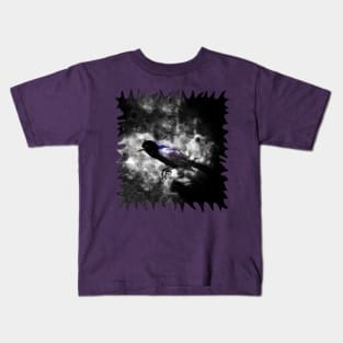 The Lonesome Purple Feathered Bird in the Mist Kids T-Shirt